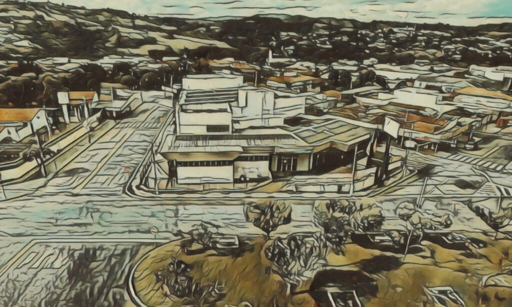 Imagem aérea ilustrada do Centro Cultural de Ceres, GO.